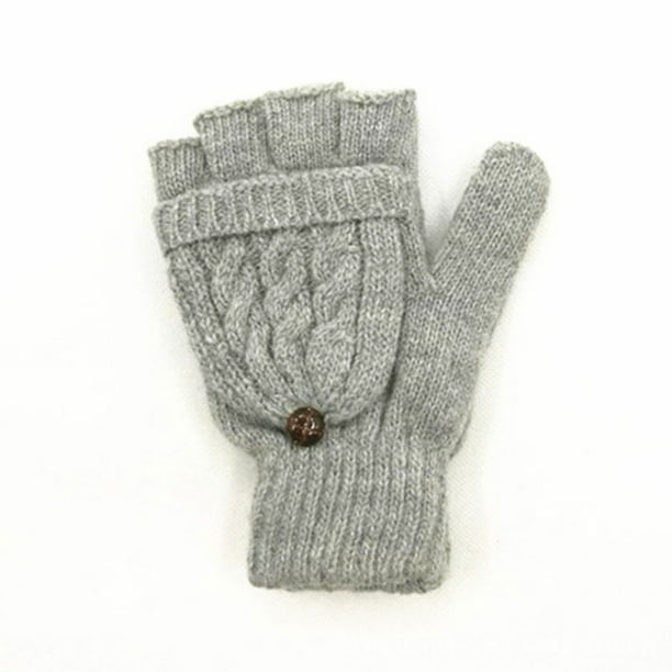 Womens Winter Warm Cable Knit Thermal Converter Fingerless Gloves Flip Top Glove 